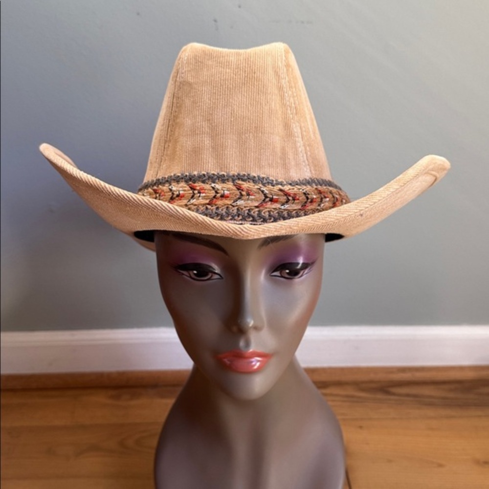 Vintage 70’s Longhorn light brown corduroy banded cowboy hat NWOT size M 7-71/8 - Picture 7 of 9